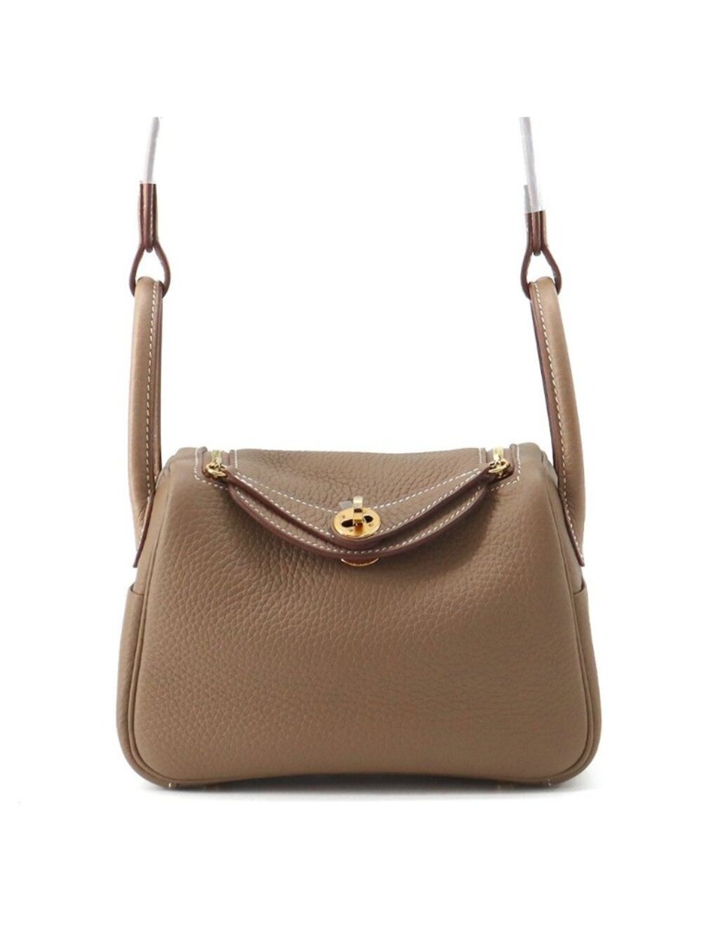 Hermes Handbag Lindy Mini Etoupe Gold Taurillon Clemence 2-Way